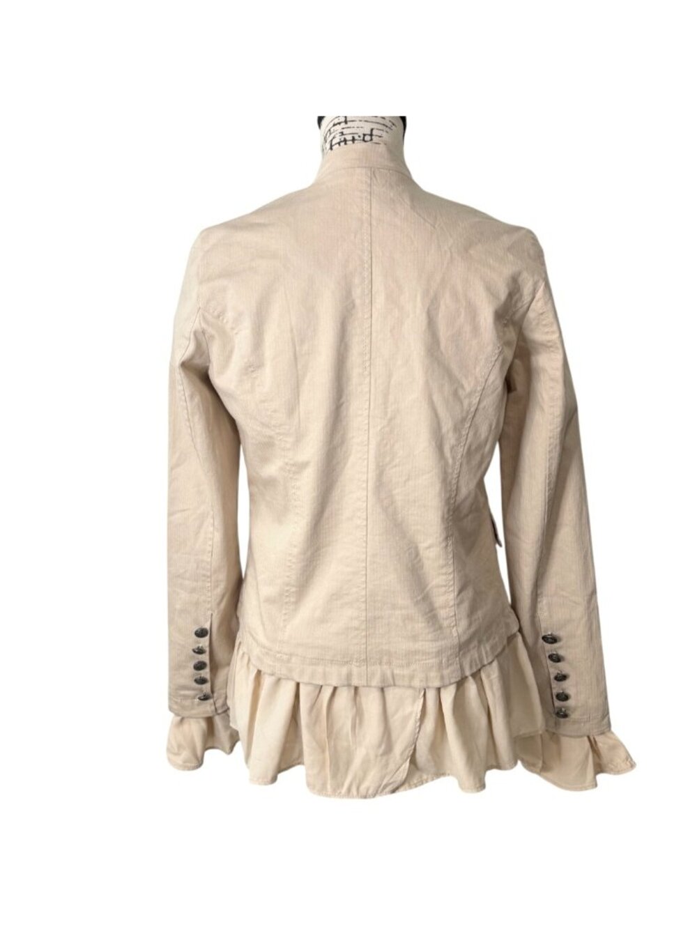 Free People Women XS Ruffle Romance Jacket Beige Military Victorian Boho - Picture 3 of 8